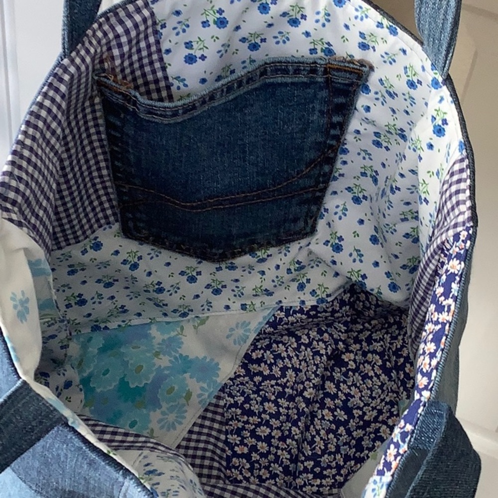 Patchwork denim tote. Newly Handmade. - Picture 3 of 5